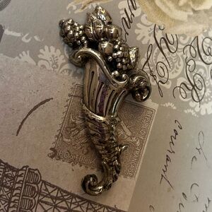 LANG STERLING SILVER CORNUCOPIA PIN vintage antique